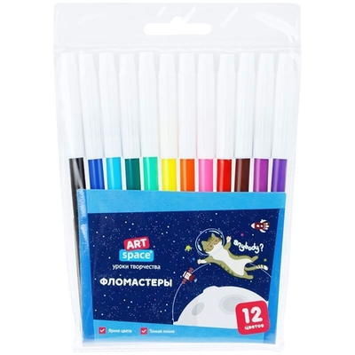 Фломастеры 12цв. "Космические приключения" ПВХ, европодвес (Спейс)