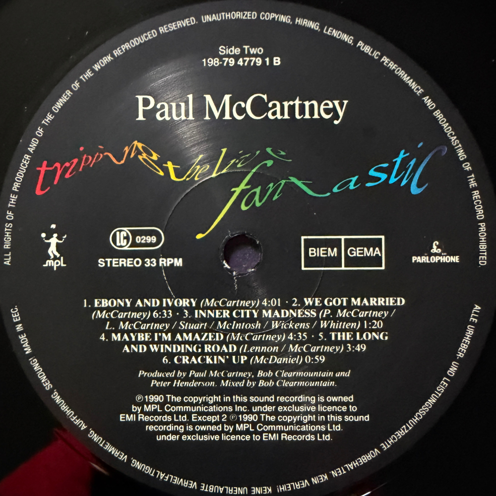 Paul McCartney ‎– Tripping The Live Fantastic 3LP (Европа 1990г.)