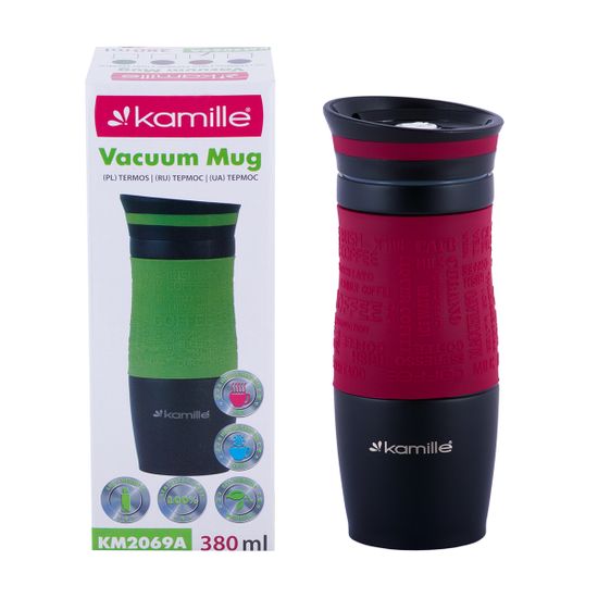 Термокружка 380 мл. из нержавеющей стали Kamille KM 2069A с TPR-вставкой