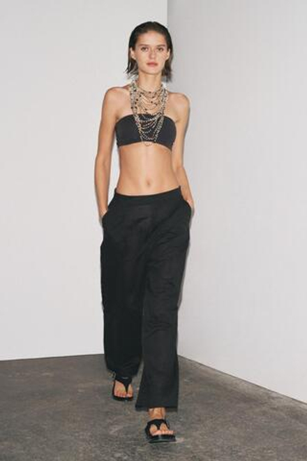 ZARA БРЮКИ С ЗАЩИПАМИ — ZW COLLECTION, ЧЕРНЫЙ