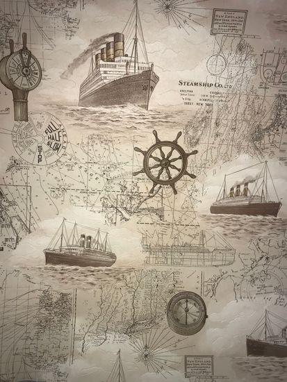 Обои RASCH-R винил кухонный 0,53х10м. бежевые корабли