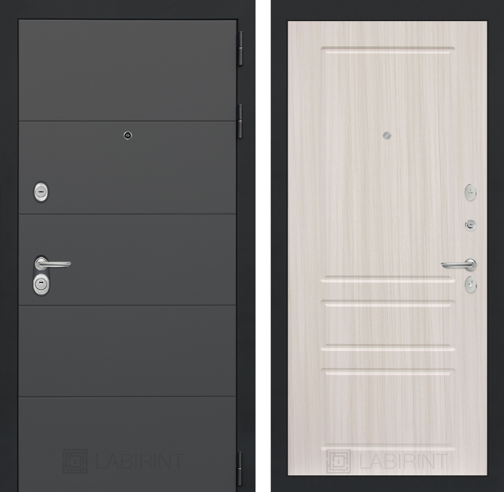 Дверь входная Лабиринт ART Графит 03 - Сандал белый металлическая