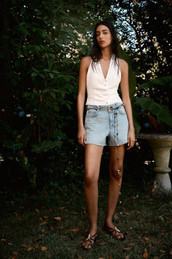 ZARА ШОРТЫ Z1975 MOM FIT С ВЫСОКОЙ ПОСАДКОЙ, ГОЛУБОЙ