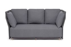 "Лугано" диван 3-местный плетеный из роупа, каркас алюминий темно-серый (RAL7024) муар, роуп темно-серый круглый, ткань темно-серая YB25-0027