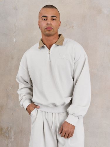 Серый хлопковый костюм POOL с бежевым воротником