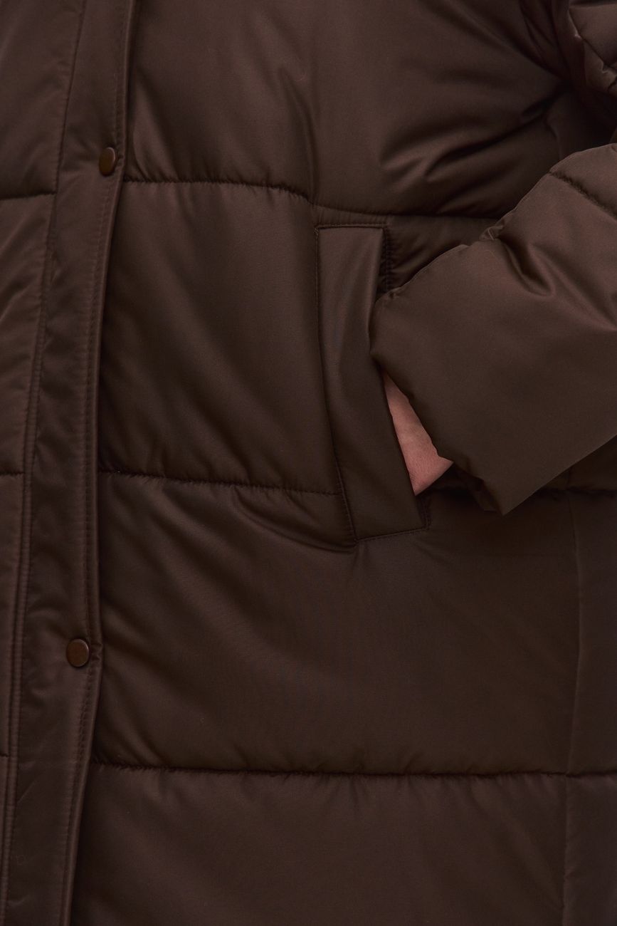 Пуховик длинный стеганый, шоколад