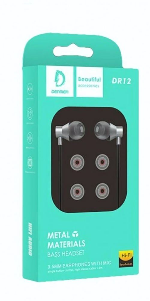Гарнитура DENMEN DR12, вакуумные, разъем Jack, кабель 1.2 м Black