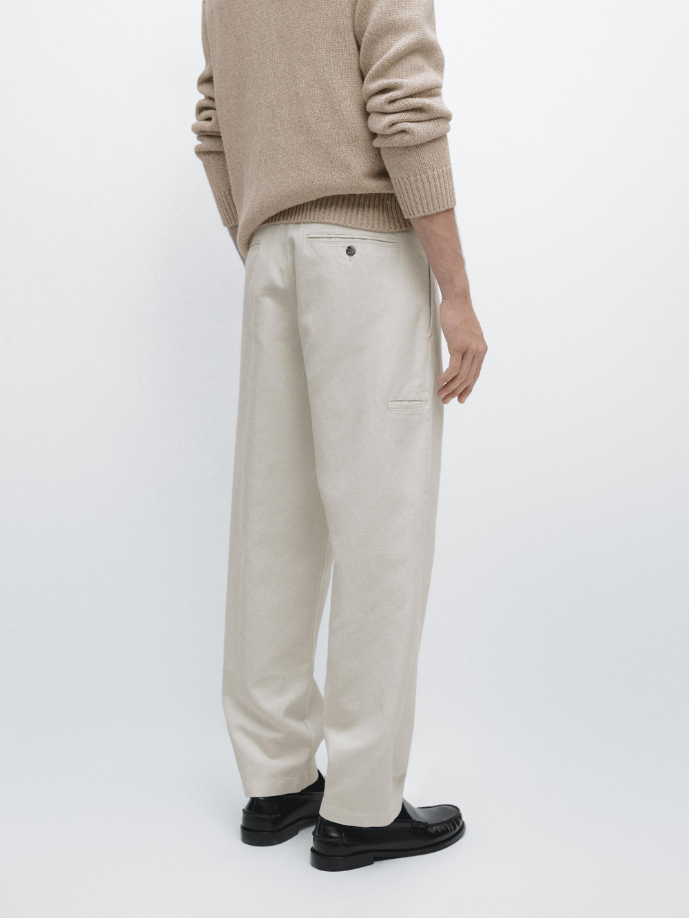 Massimo Dutti Зауженные брюки из хлопка и льна, экрю