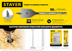 STAYER Flat, 55 x 152 мм, перовое, cверло по дереву (2950-55)