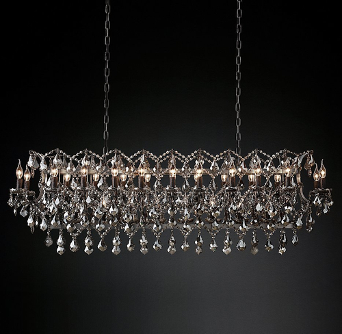 Подвесной дизайнерский светильник  19th C. Rococo Iron & Smoke Crystal Rectangular Chandelier 63" by Restoration Hardware