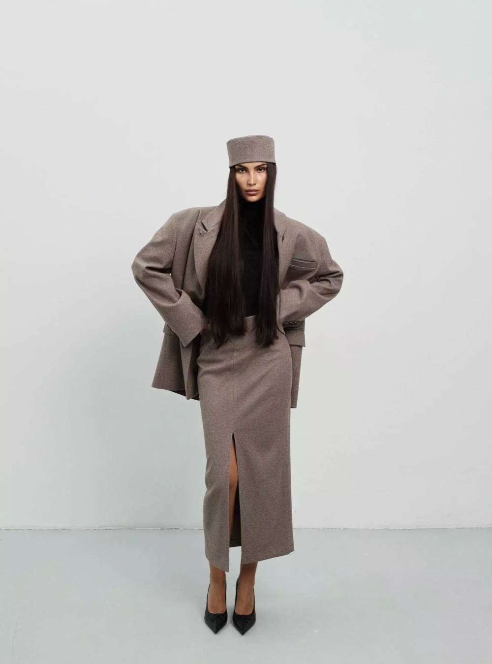 Пиджак оверсайз с объемными плечами, Коричневый