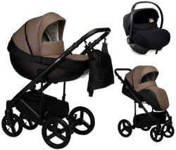 Детская коляска Indigo Tour Eco 3 в 1 с автокреслом Avionaut Cosmo Te04 черная кожа+т.бежевая кожа