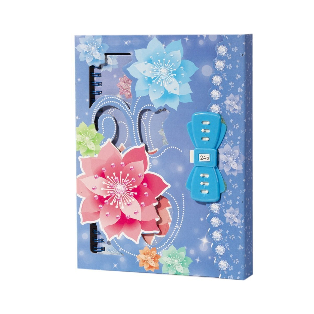 Блокнот в футляре 16,5 см * 23 см, гребень, Alingar, ламинация, кодовый замочек, клапан, 40 л., линия, "Цветы и бант", синий