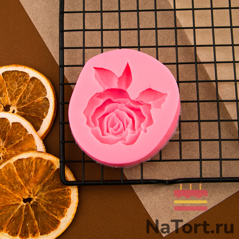 Силиконовый молд «Роза 2Д с листом»