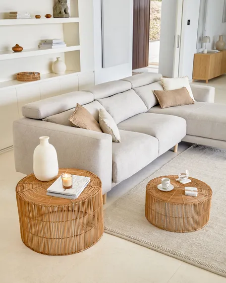 Набор из 2 журнальных столиков Elmima из ротанга Ø66 и Ø55 см