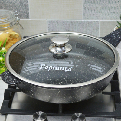 Сковорода 28см высота 7см Гранит с несъемной ручкой и стеклянной крышкой, с2852аг