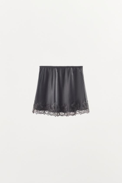 ZARA АТЛАСНАЯ МИНИ-ЮБКА С КРУЖЕВОМ, АНТРАЦИТОВО-СЕРЫЙ