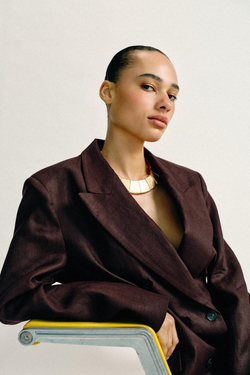 ZARA ДВУБОРТНЫЙ БЛЕЙЗЕР ИЗ 100% ЛЬНА С ПОДПЛЕЧНИКАМИ, КОРИЧНЕВЫЙ