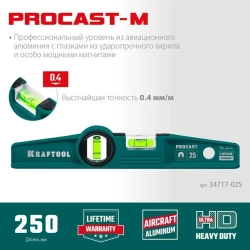 Магнитный литой уровень KRAFTOOL Procast 250 мм