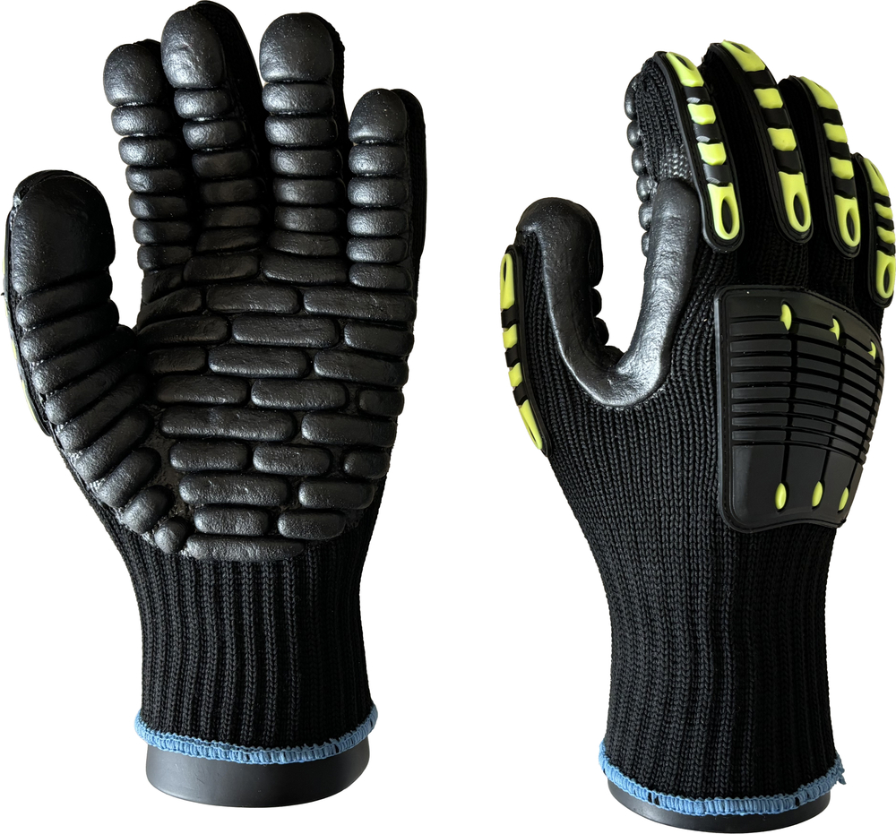 Перчатки 10G полиэстер +Спандекс, черный PU, антивибрация и защита от ударов