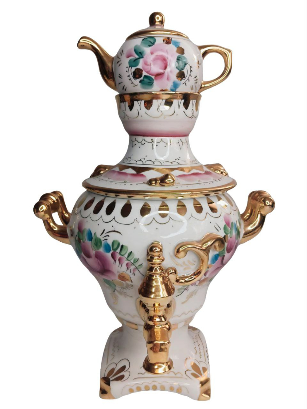 Статуэтка "Самовар с заварочным чайничком" Гжель