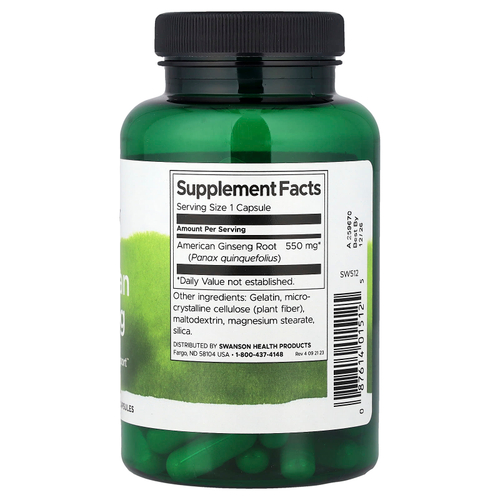 Swanson, Американский женьшень, 550 мг, 100 капсул