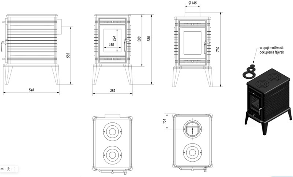 Печь-камин чугунный KOZA/K10/150