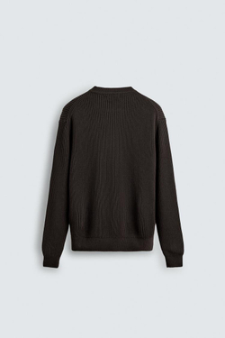 ZARA ДЖЕМПЕР РЕЛЬЕФНОЙ ВЯЗКИ В РУБЧИК, ТЕМНО-КОРИЧНЕВЫЙ