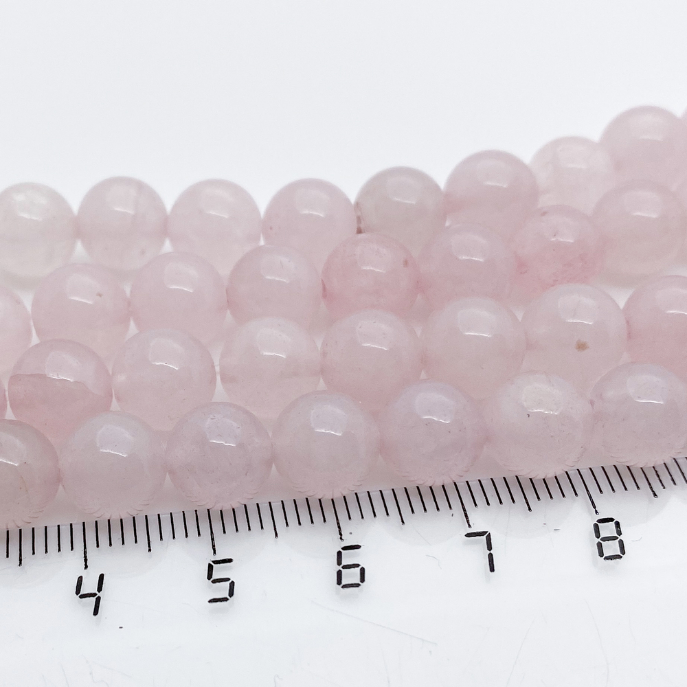 Бусины Розовый кварц (тонирован), диаметр 8,4-8,6 мм, цена за 22-23 шт (1/2 нити)
