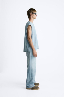 ZARA ДЖИНСОВЫЙ ТОП БЕЗ РУКАВОВ, ГОЛУБОЙ