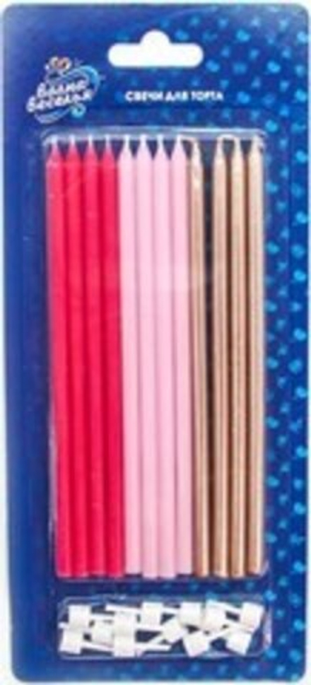 Свечи Розовый микс Металлик 14,5 см 12 шт.