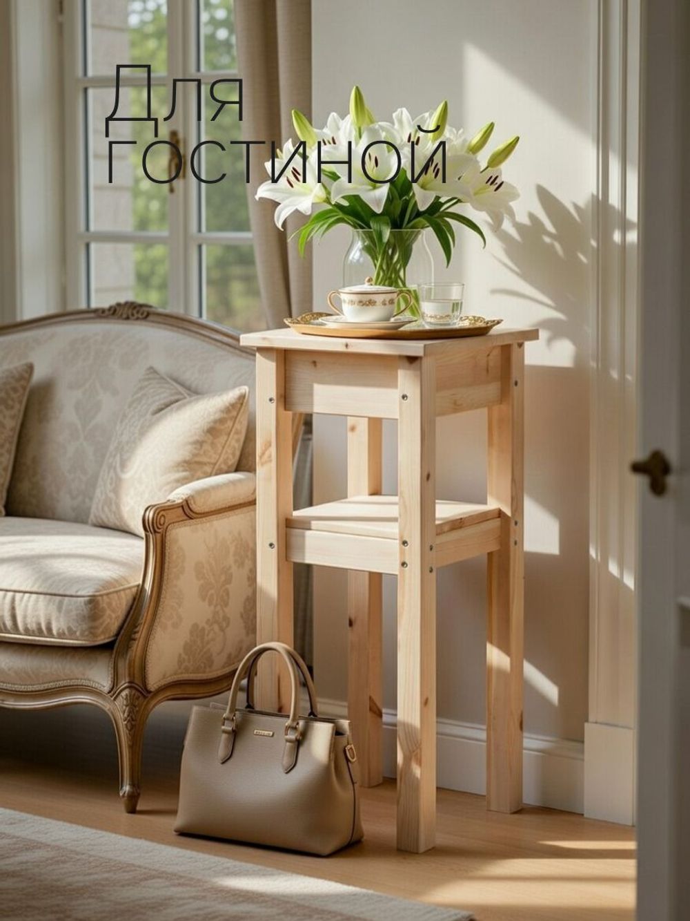 Стеллаж, 33х33х75, Ральф, для игрушек, для книг, с ящиком, из массива дерева, Dipriz