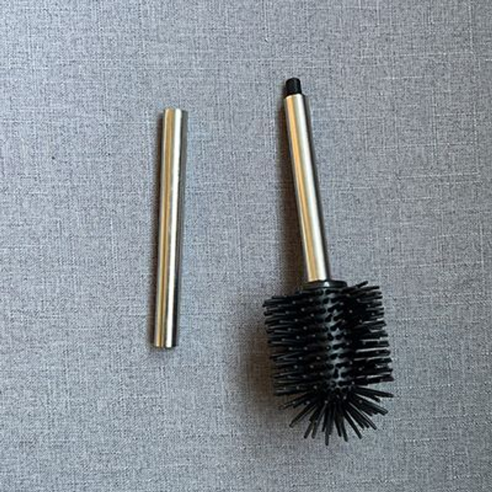 Ершик для унитаза, с ручкой из нержавеющей стали, черный, высота 35 см.