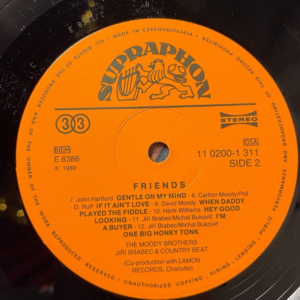 Винтажная виниловая пластинка LP The Moody Brothers With Jiri Brabec and Country Beat Friends (Чехословакия 1989)