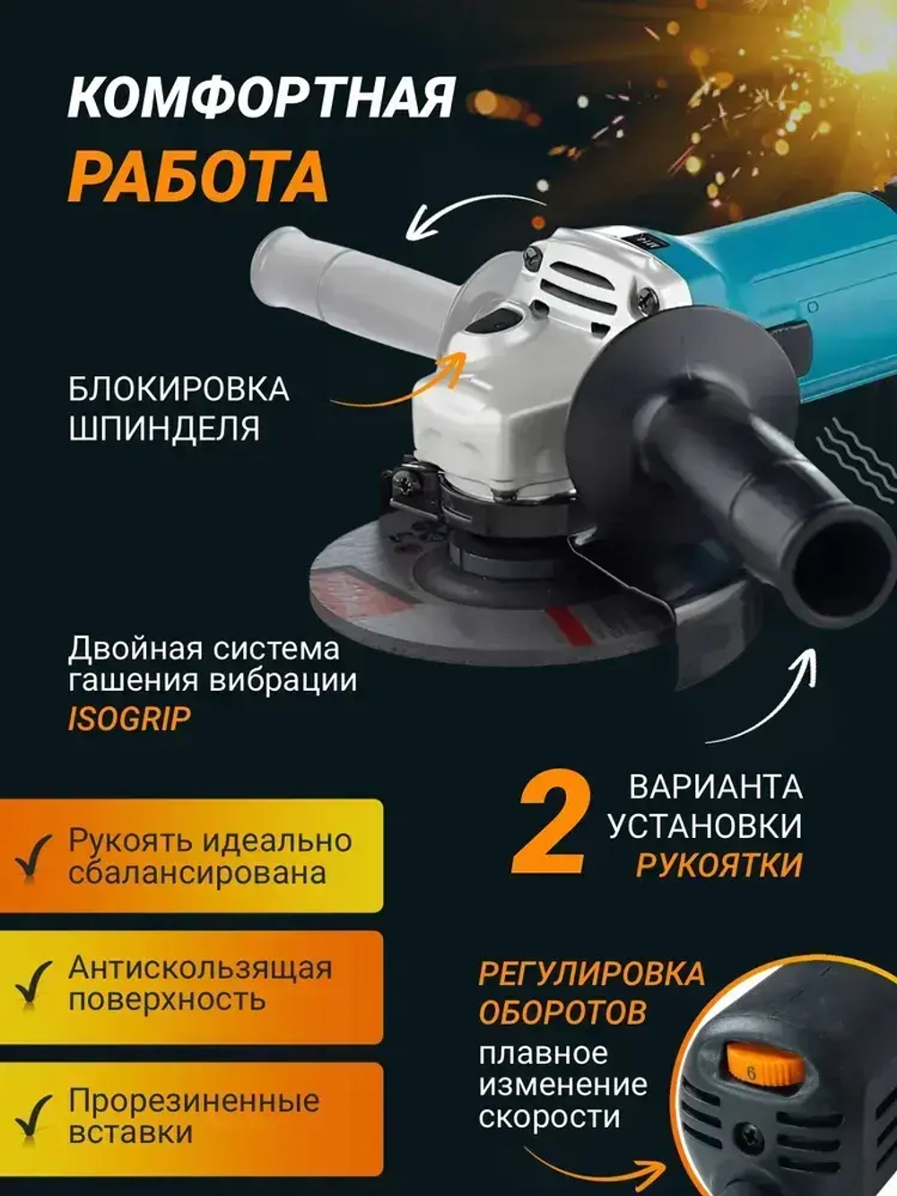 Болгарка электрическая УШМ с регулировкой оборотов 125, шлифовальная машинка