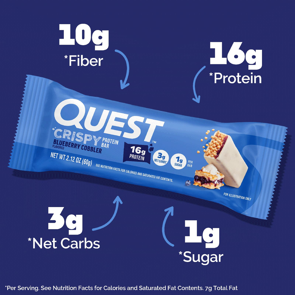 Quest Nutrition, протеиновый батончик, хрустящий пирог с голубикой, 12 батончиков по 60 г (2,12 унции)