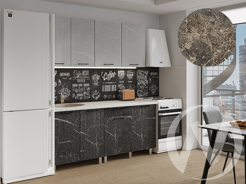 Кухня Мэйбл 1.8м (корпус белый/мрамор лайт; мрамор дарк) 38мм королевский опал