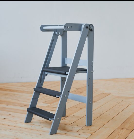 Детский табурет-стремянка "БАШНЯ ПОМОЩНИКА", с аксессуарами (коврики ЭВА), серый - фото: 1