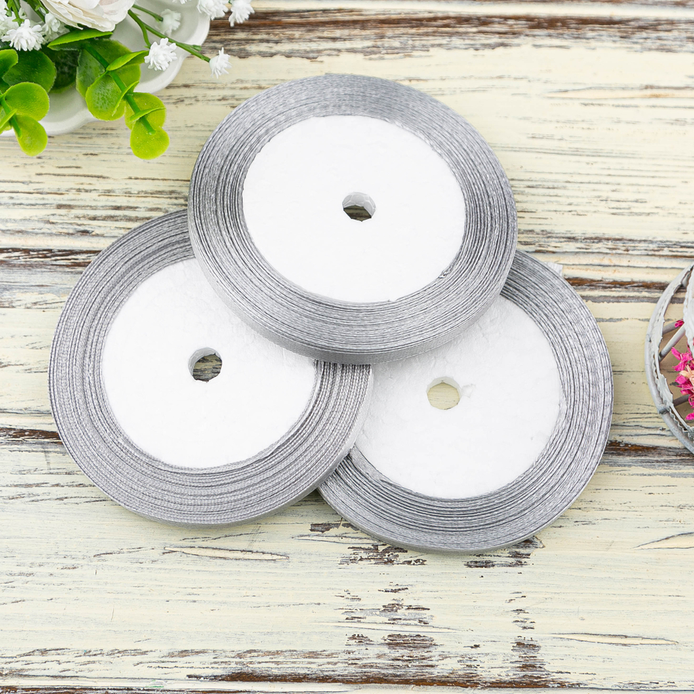 Лента атласная 6 мм  (23 метра, цвет №59 серебряный)