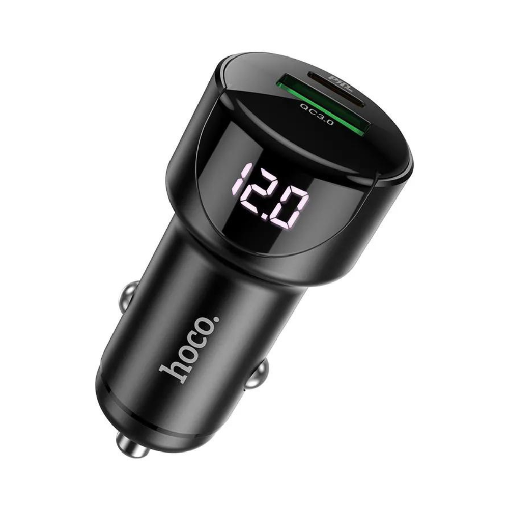 Автомобильное зарядное устройство Hoco Z42 Light Road 1xUSB-A, 1xUSB-C, 3А, LED дисплей, быстрая зарядка, черный