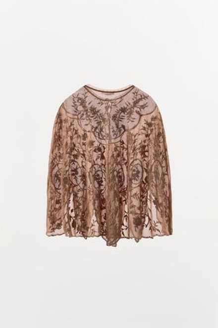ZARA ТОП-НАКИДКА GEORGETTE С ВЫШИВКОЙ, РОЗОВАТЫЙ