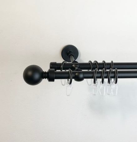 Карниз кованый для штор Шар Ост d16/16 мм двухрядный, цвет черный матовый