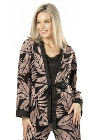 Короткий халатик Desire (Размер: XL) (Цвет: черный с бежевым)
