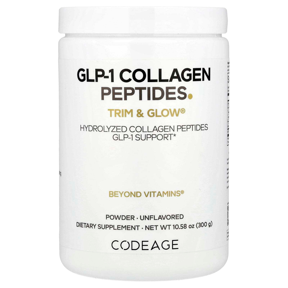 Codeage, Порошок из пептидов коллагена GLP-1, Trim & Glow®, без добавок, 300 г (10,58 унции)