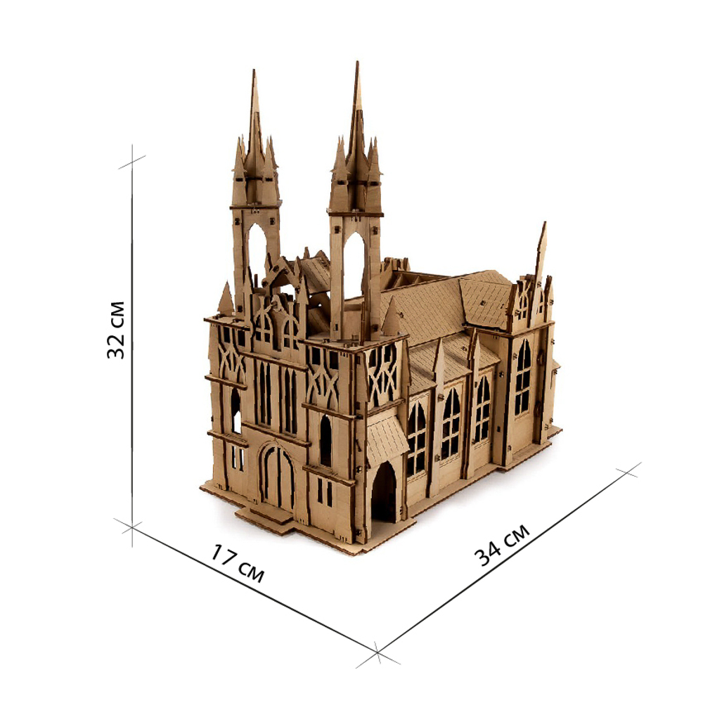 Деревянный конструктор "Католический костел" / 180 деталей. Купить деревянный конструктор. Сборная модель. Архитектура.