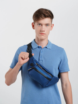 Сумка на пояс мужская через плечо на плечо поясная для документов спортивная, синяя