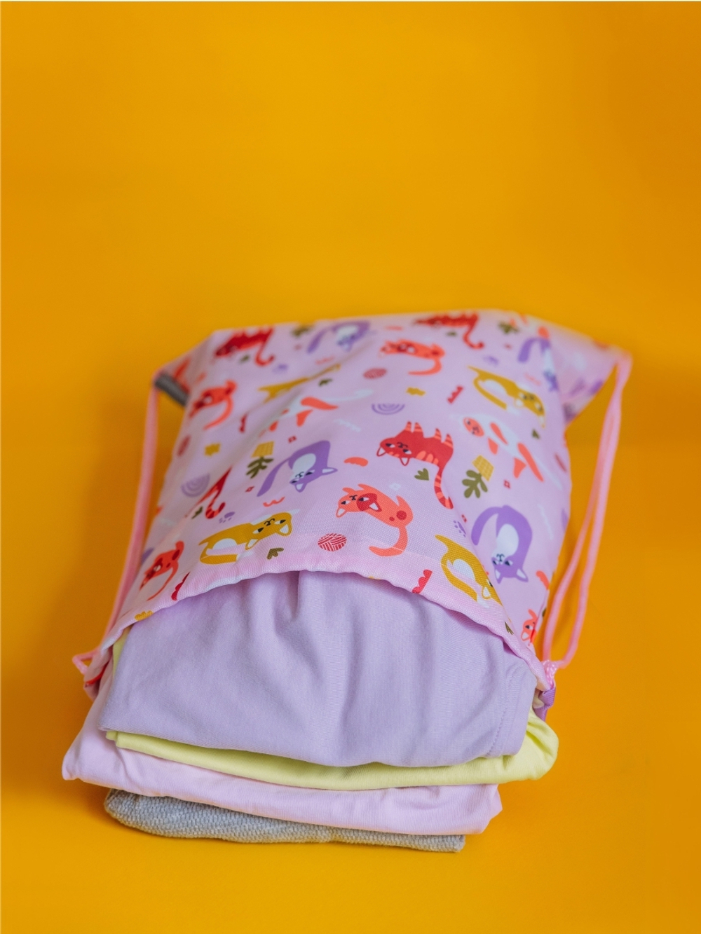 Набор для детского сада: кармашек, коврик, мешок. Котики принт