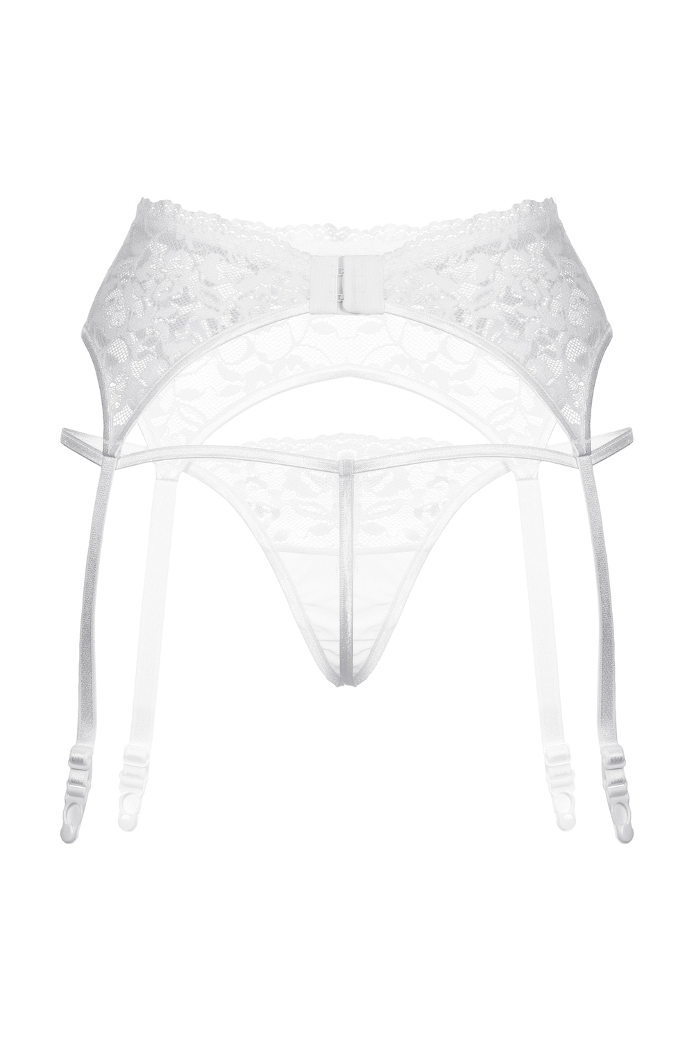 Пояс для чулок и стринги SoftLine Collection кружевные, белый, S/M