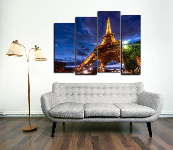 Модульная картина "Ночная Эйфелева башня"
