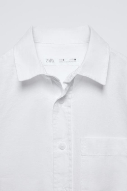 ZARA РУБАШКА ИЗ РЕЛЬЕФНОЙ ТКАНИ С КАРМАНОМ, БЕЛЫЙ